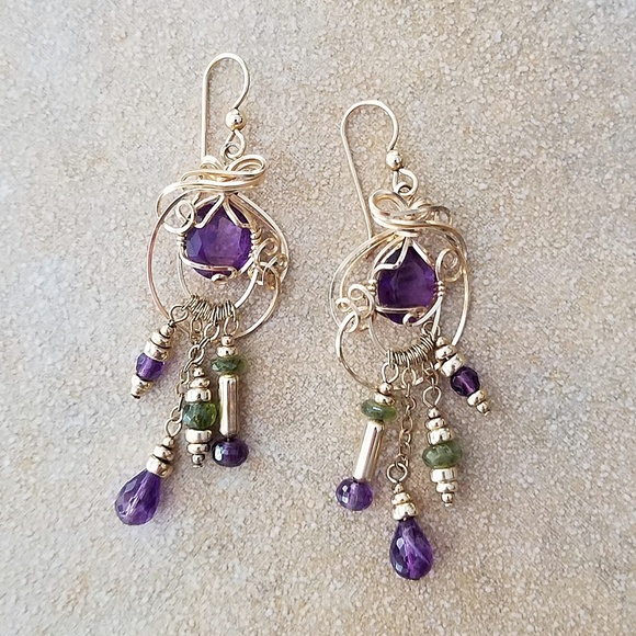 14K GF Amethyst Tourmaline Earrings - Picture 2 of 2